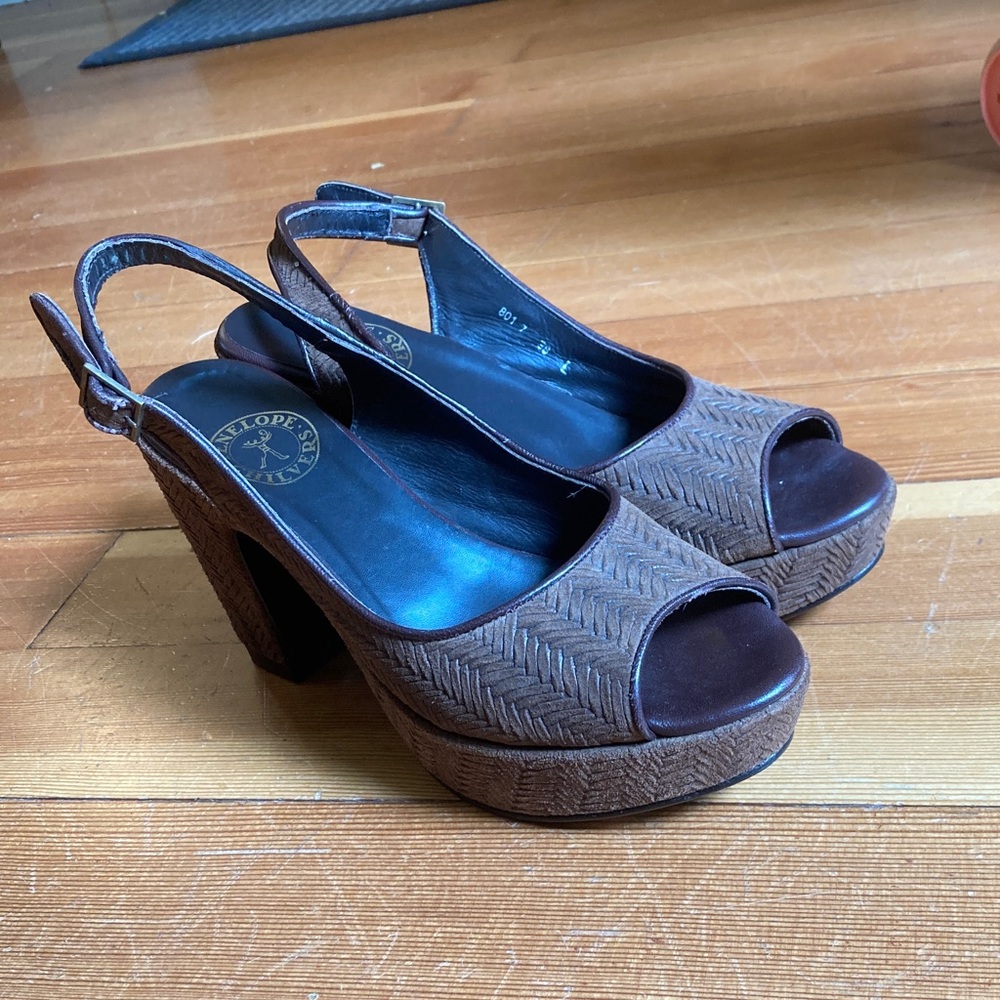 Penelope Chilvers Brown Platform Slingback Sandals